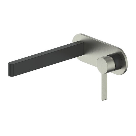 Greens Glint Wall Basin Mixer With Plate Brushed Nickel Matte Black