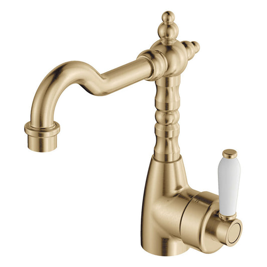Fienza Eleanor Shepherds Crook Basin Mixer Urban Brass Ceramic