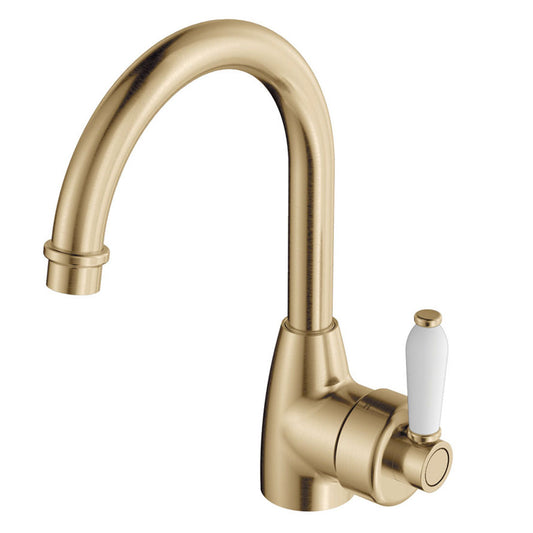 Fienza Eleanor Gooseneck Basin Mixer Urban Brass Ceramic