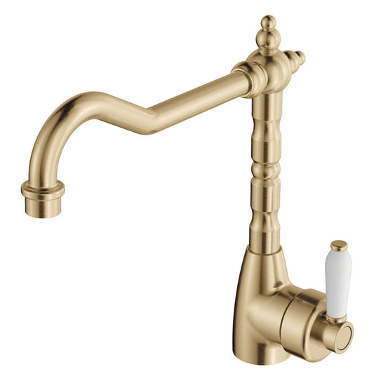 Fienza Eleanor Shepherds Crook Sink Mixer Urban Brass Ceramic