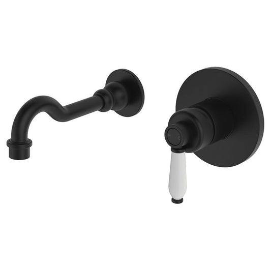 Fienza Eleanor Wall Basin Bath Mixer Set Matte Black Ceramic