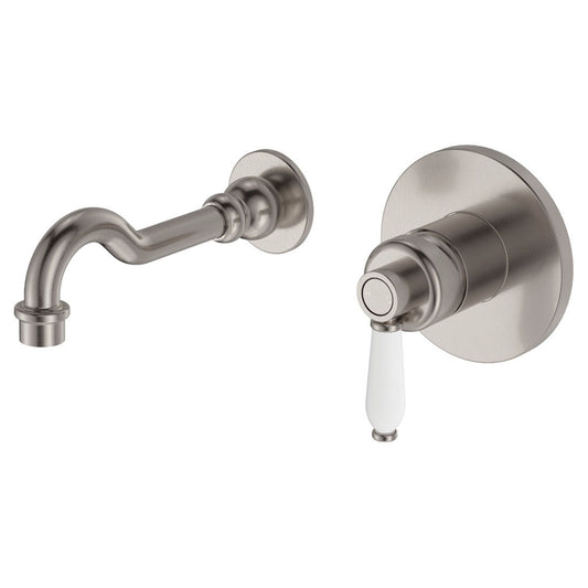 Fienza Eleanor Wall Basin Bath Mixer Set Brushed Nickel Ceramic