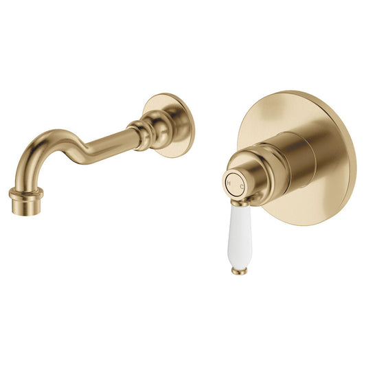 Fienza Eleanor Wall Basin Bath Mixer Set Ceramic Urban Brass