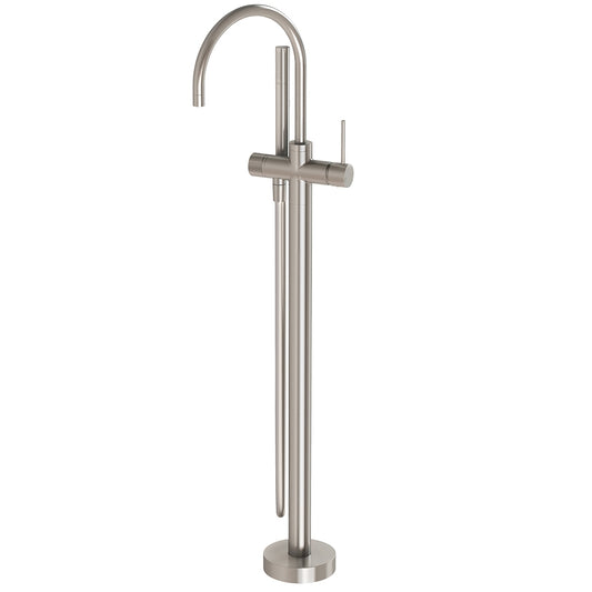 Phoenix Vivid Slimline Floor Mounted Bath Mixer With Hand Shower Brushed Nickel