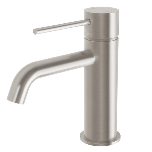 Phoenix Vivid Slimline Basin Mixer Curved Outlet Brushed Nickel